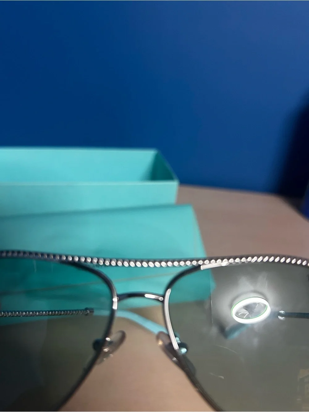 Tiffany Silver with Blue Gradient lenses Aviator Sunglasses - Smoke exposure